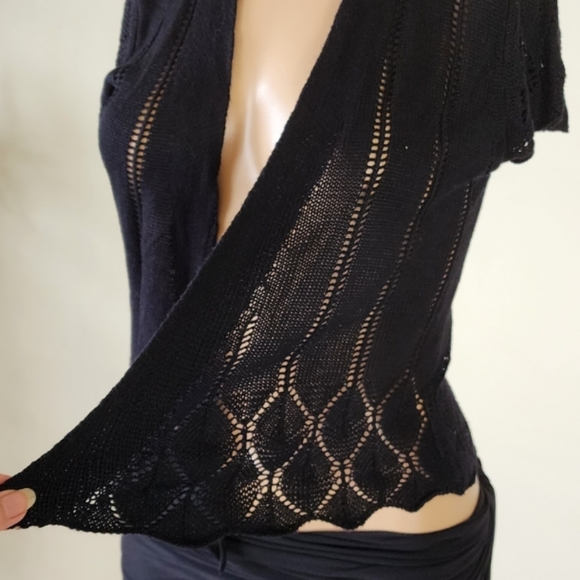Cap Sleeve Pointelle Shrug Cardigan - Black - Picture 5 of 7